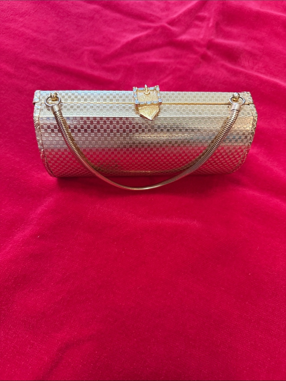 Metallic Gold Woven Cylinder Evening Clutch with Chain Strap Bergdorf Goodman